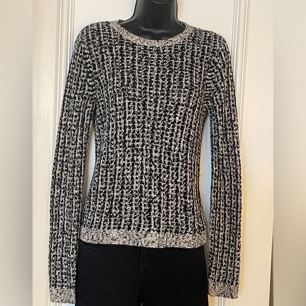 Alice + Olivia Black and White Crew Neck Sweater